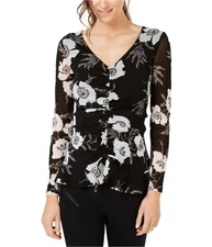 I.N.C Womens Floral Tie-Hem Pullover Blouse