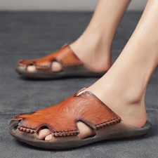 Men Genuine Leather Sandals Summer Casual Sports Beach Shoes Soft Home Slippers