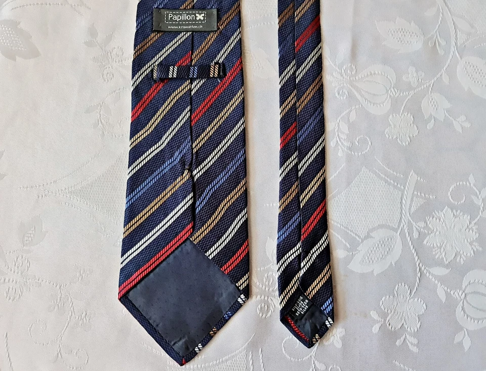 CORBATA DE HOMBRE CABALLERO SUIZA VINTAGE AUTÉNTICA PAPILLON RAYAS AZUL SEDA Foto 3 de 4