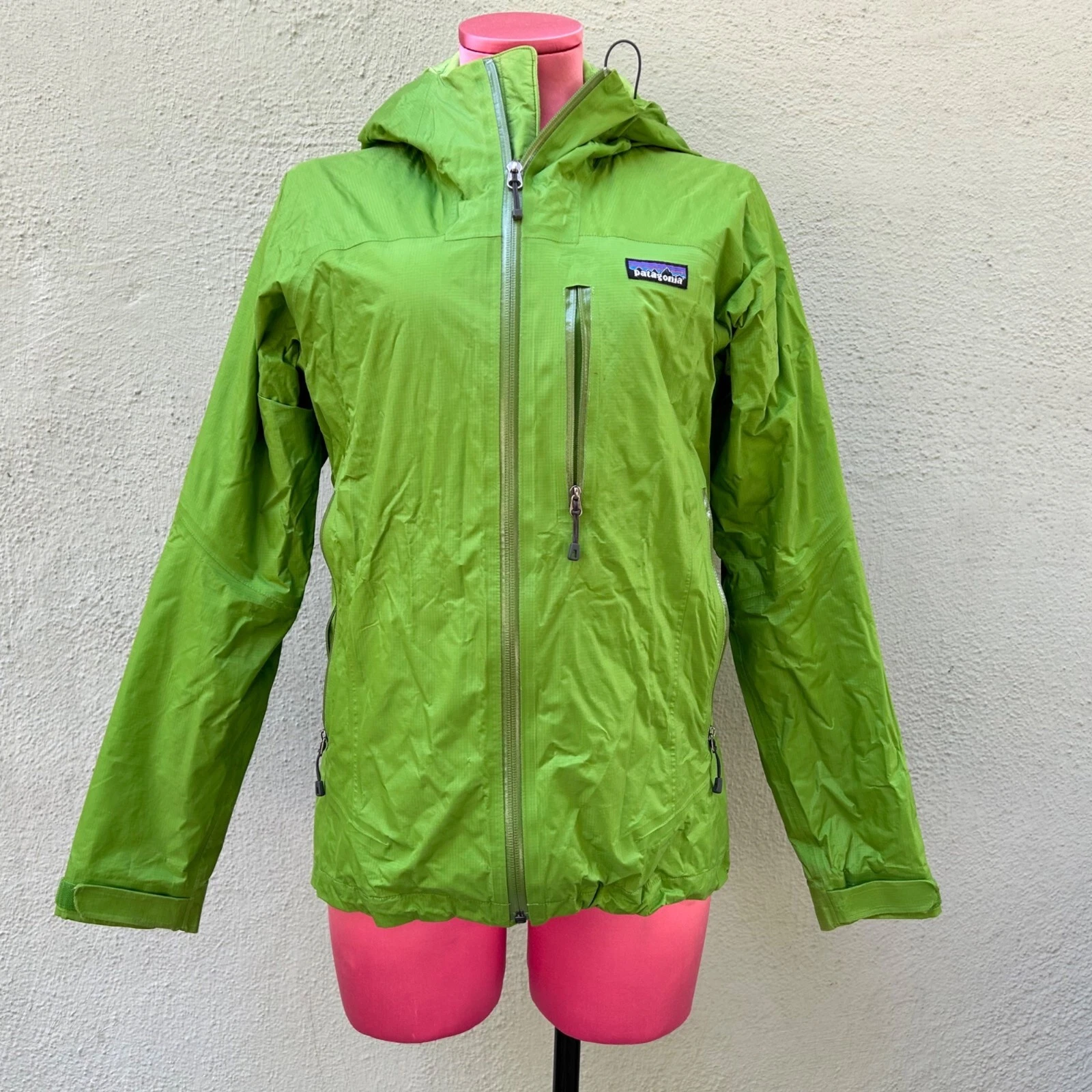 Patagonia Nano Storm Jacket Women Lime Green Hood Casual Pockets Full Zip XS