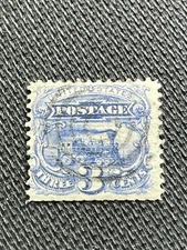 Antique US Stamp Scott #114 Used 3c Steam Engine G Grill Bullseye Cancel