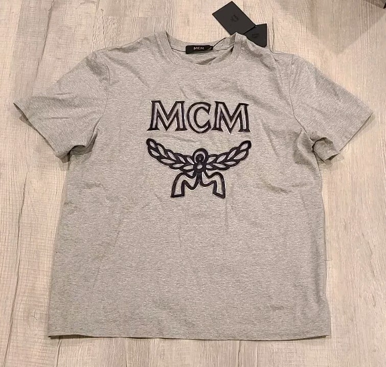 MCM Mens 100% Cotton Raised Lettering Grey T-shirt, Size Large | eBay