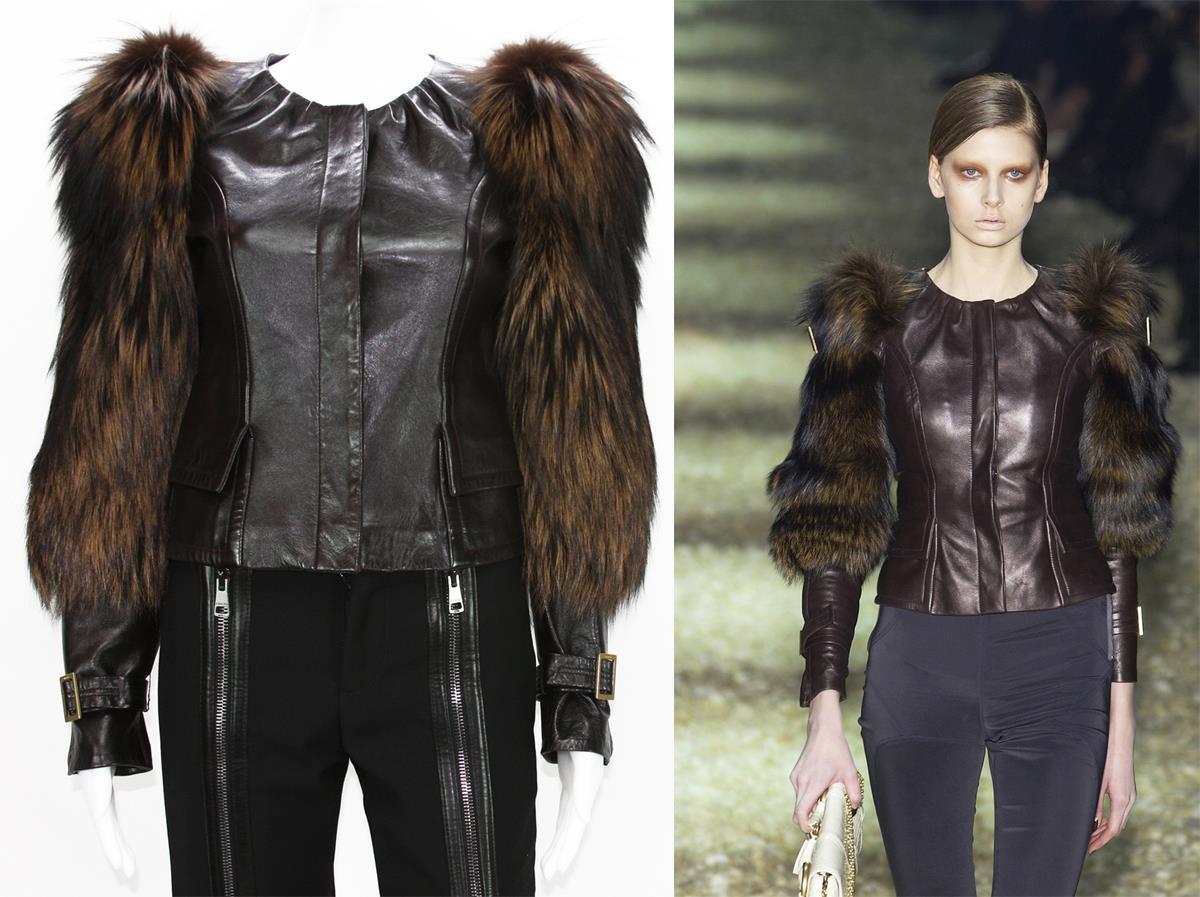 New Tom Ford for Gucci F/W 2003 Fox Fur Leather Brown Jacket New Tom Ford for Gucci F/W 2003 Fox Fur Leather Brown Jacket