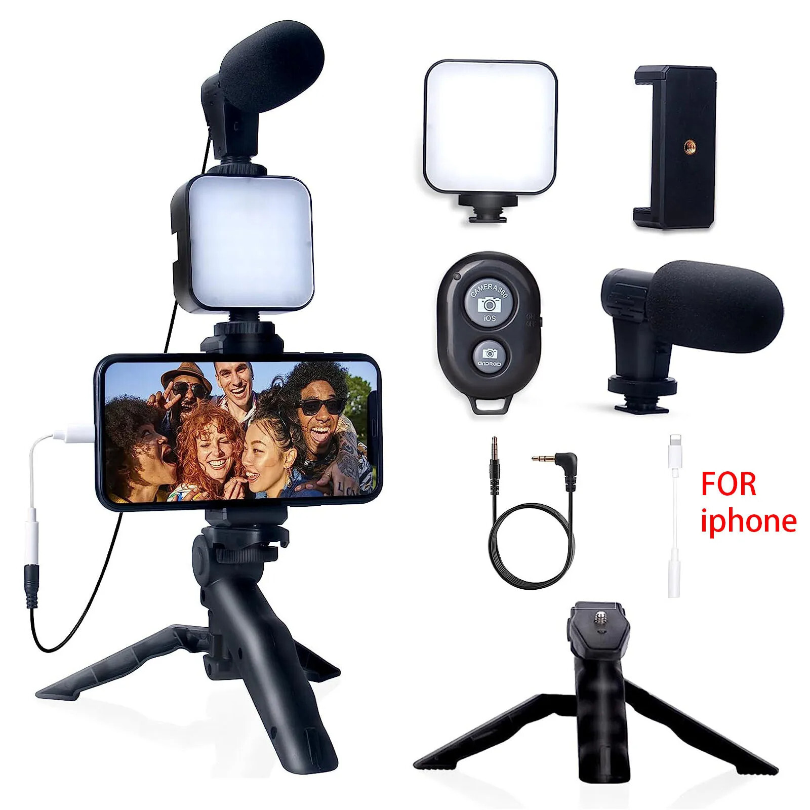 Kit de Vlogging para teléfono inteligente, con trípode, Mini micrófono,