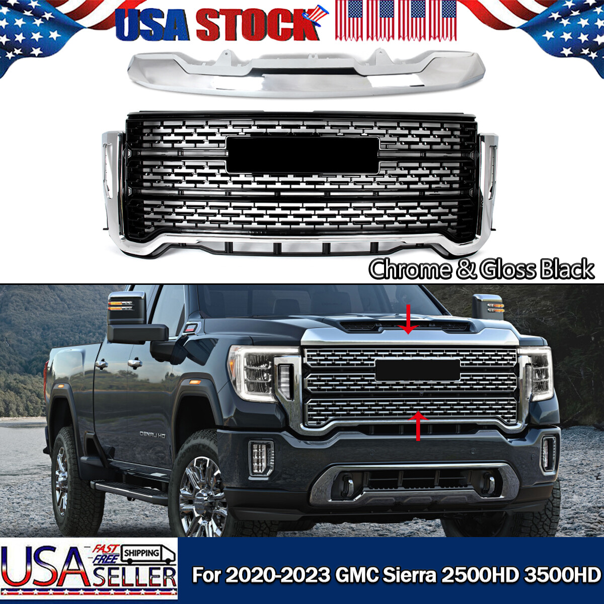 For Sierra 2500HD 3500HD 2020-2023 Front Bumper Grille Upper Hood Bulge Molding