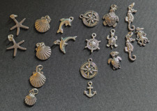 Ocean Themed Charms Set of 18 Silver Tone Metal Alloy