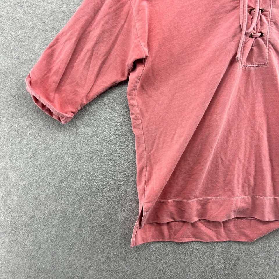 Sudadera con capucha Green Tea para mujer talla mediana rosa manga corta Henley tie túnica Foto 2 de 4