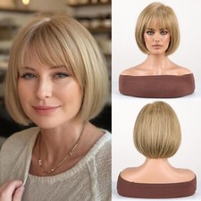 Blonde Human Hair for Women Short Straight Wig for Daily Party Wear