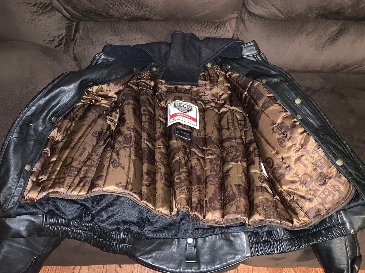 First Gear Hein Gericke Men s Lined Leather Motorcycle Leather Jacket 44