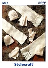 STYLECRAFT 8049 HAT SCARF MITTENS ADULTS ARAN Knitting Pattern One Size