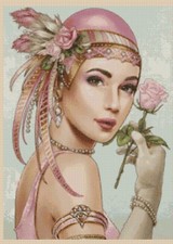 Art Deco Rose Lady Counted Cross Stitch Chart  No. 1-402