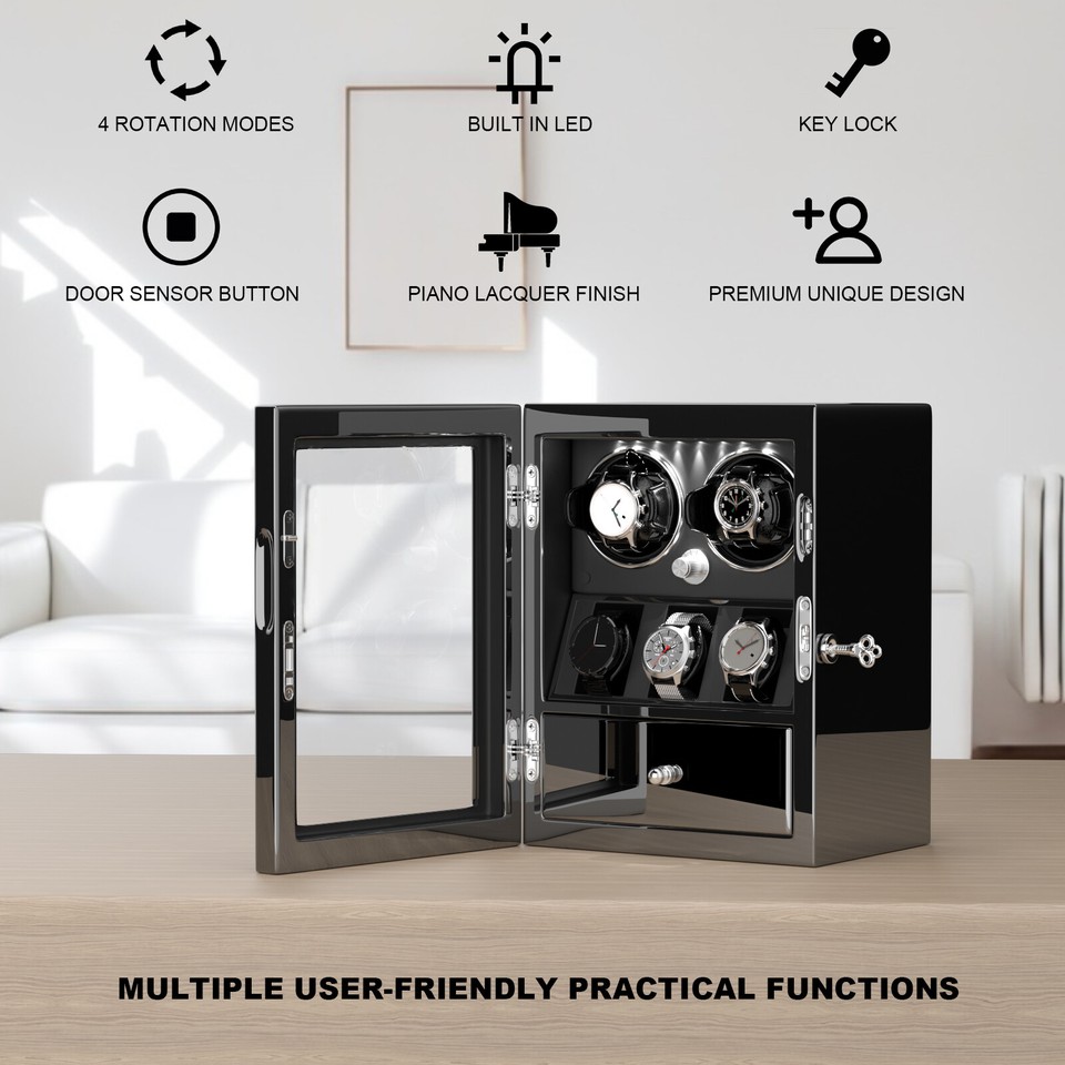 Carica Orologi Automatici DUKWIN – Display LCD Con Telecomando, Custodia In Legno E Pelle, Capacità 9 Orologi, Luce LED