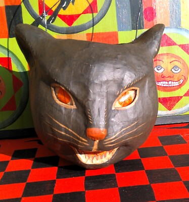 Cody Foster Halloween Black Cat Paper Mache Jack O'lantern JOL Bucket New