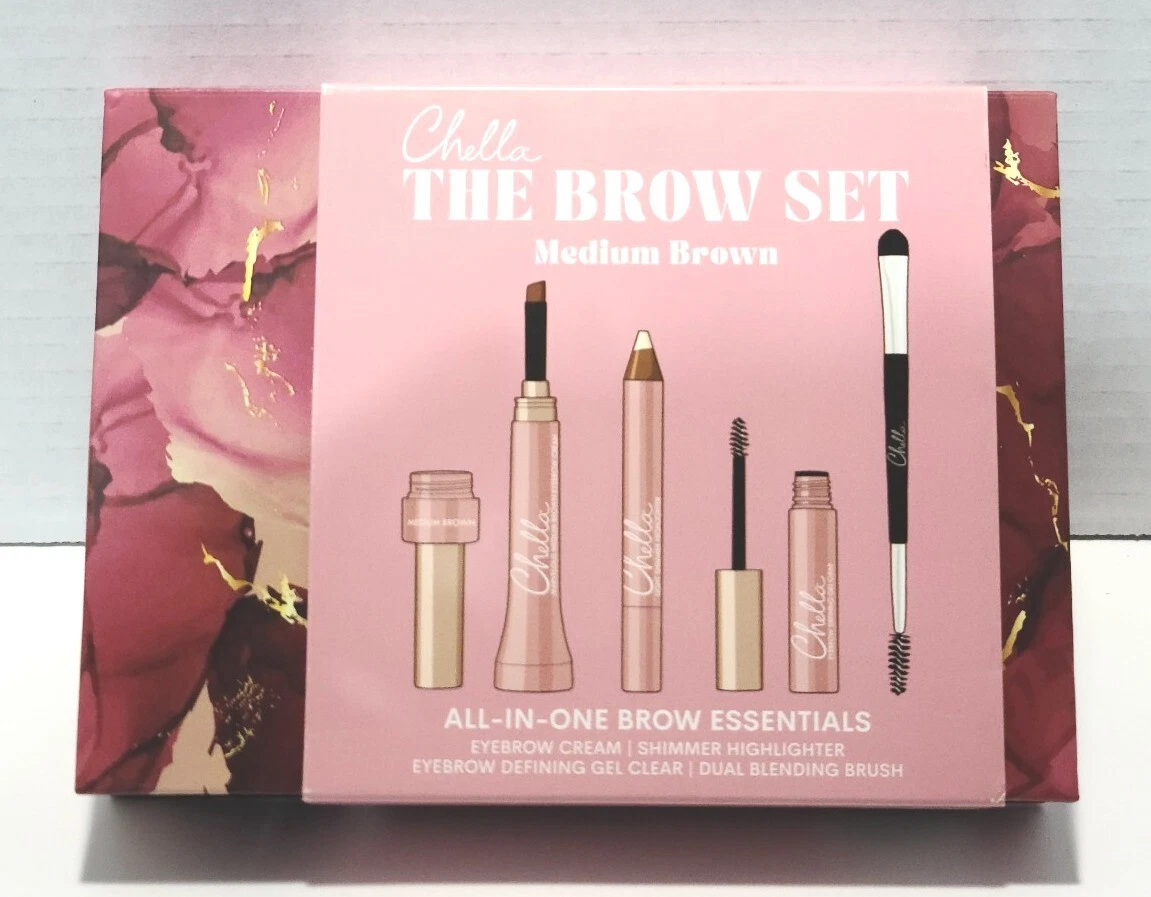 CHELLA The Brow Set, Eyebrow Cream 4 Piece Kit - Medium Brown - New In Box