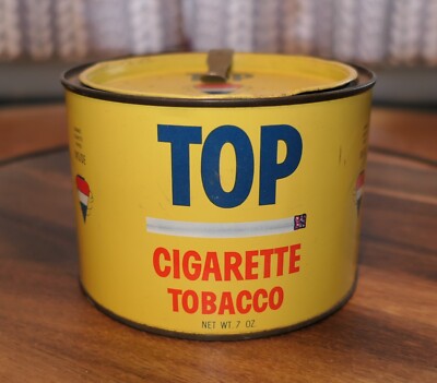 Vintage Top Cigarette Tobacco Container Tin Litho RJ Reynolds w/Wkg. Lid & Tab
