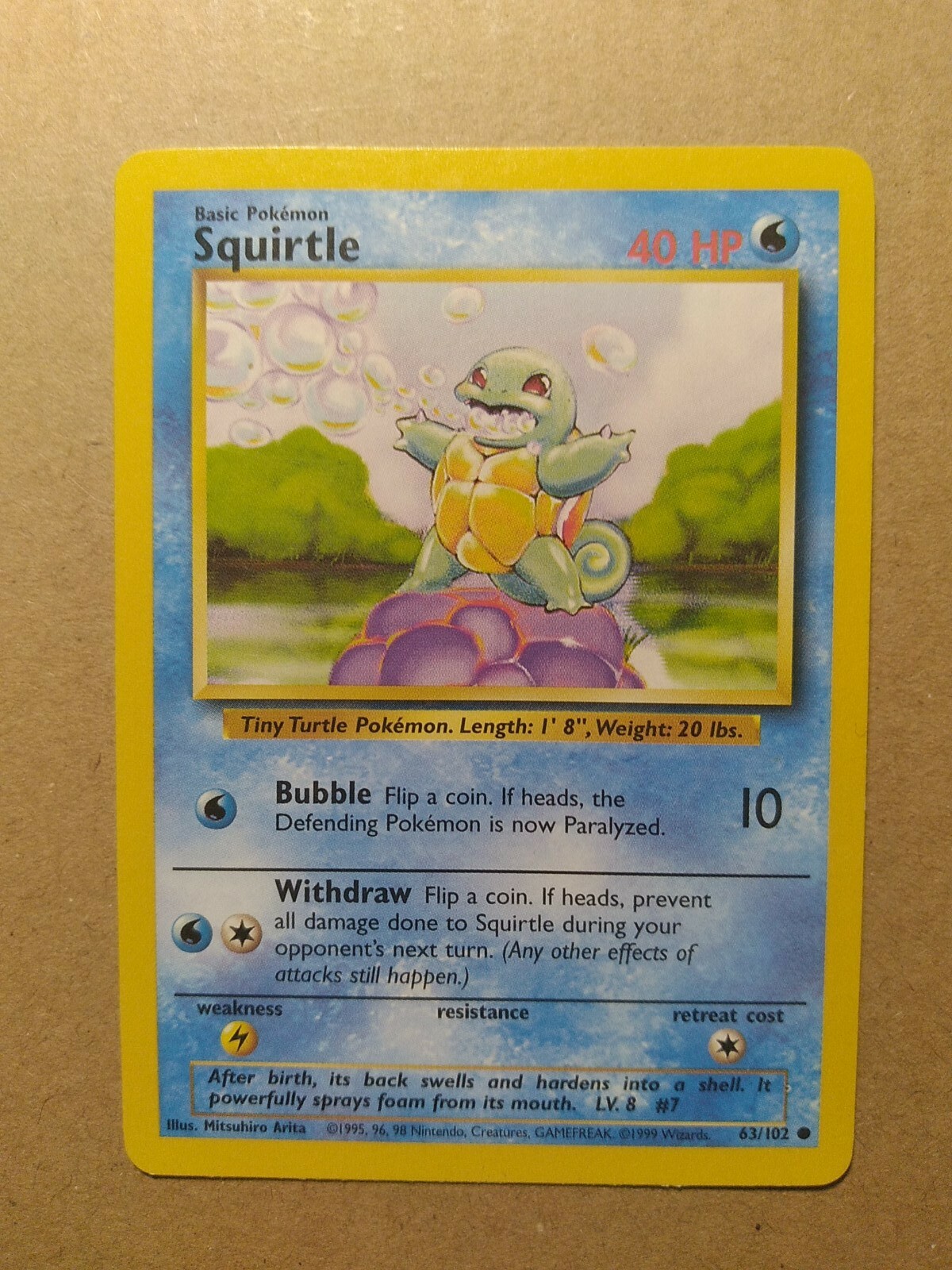 Squirtle 1999 Base Set 1st Edition Shadowless Pokemon Card 63/102 TCG