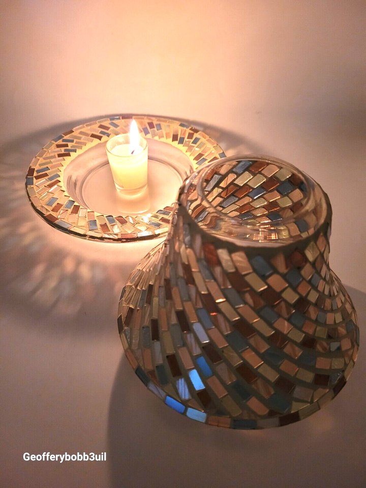 Yankee Candle Glass Mosaic Shade Topper & Under Plate Fall Colors 2