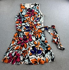 Lauren Ralph Lauren Dress Womens 14P White Floral Sleeveless Belted A Line Fit