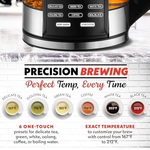 Hervidor eléctrico de vidrio programable - 1,7 L control de temperatura té y negro Foto 3 de 4