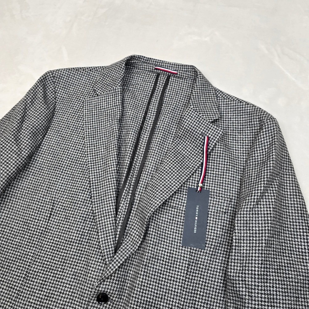 Tommy Hilfiger Houndstooth Sport Coat Mens 48R Light Grey Black Wool $375 NEW thumbnail 4