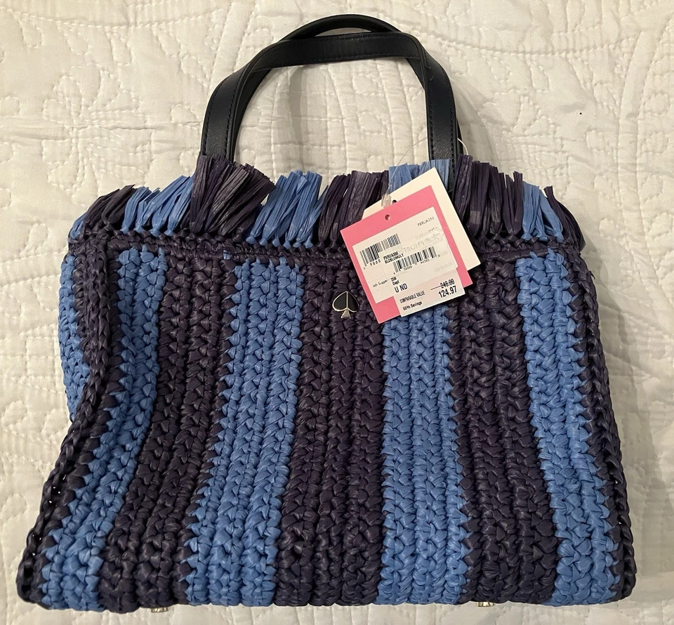 Bolsa satchel Sam média listrada azul e azul marinho Kate Spade nova com etiquetas (originalmente US$ 248) - Imagem 2 de 4