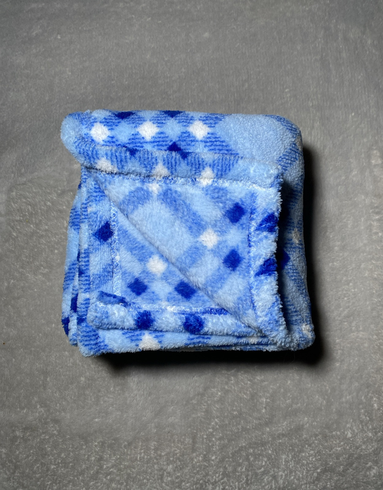 Snugly Baby Blanket Plaid Squares Stripes Blue White Plush Soft Security Lovey
