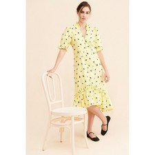 New Anthropologie CRAS Tuva Floral Midi Dress $269 SMALL 36 Yellow High-low Hem