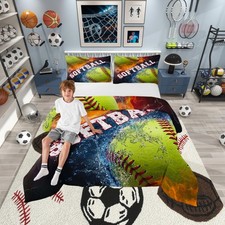 3D Softball Comforter for Youth Adults,Ice and Fire Bedding Sets Queen Size,B...