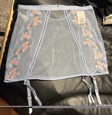 Auden Blue/Pink Mesh Floral Embroidered Adjustable Garter Belt, Size L