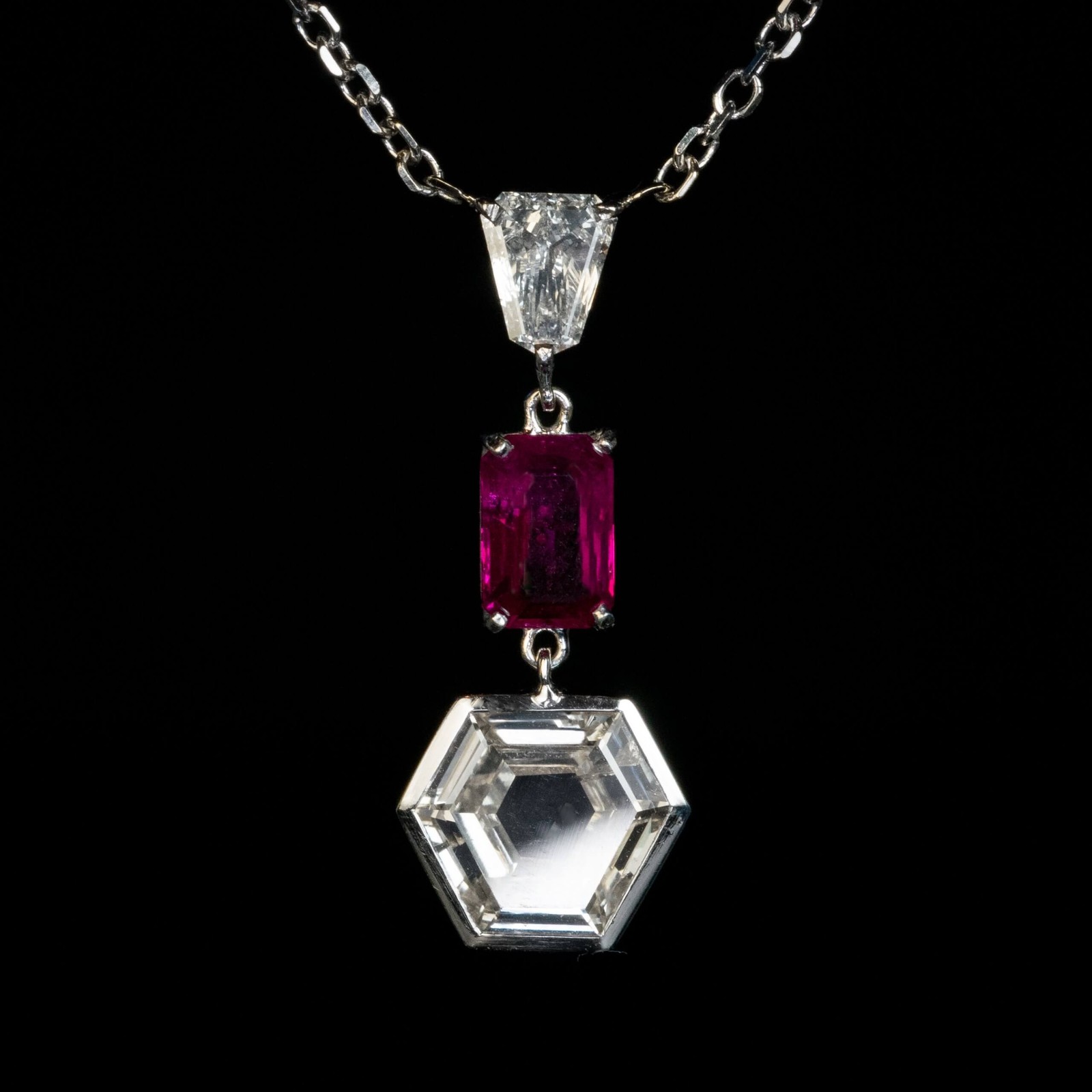 Contemporary Diamond Ruby White Gold Necklace Ref… - image 1