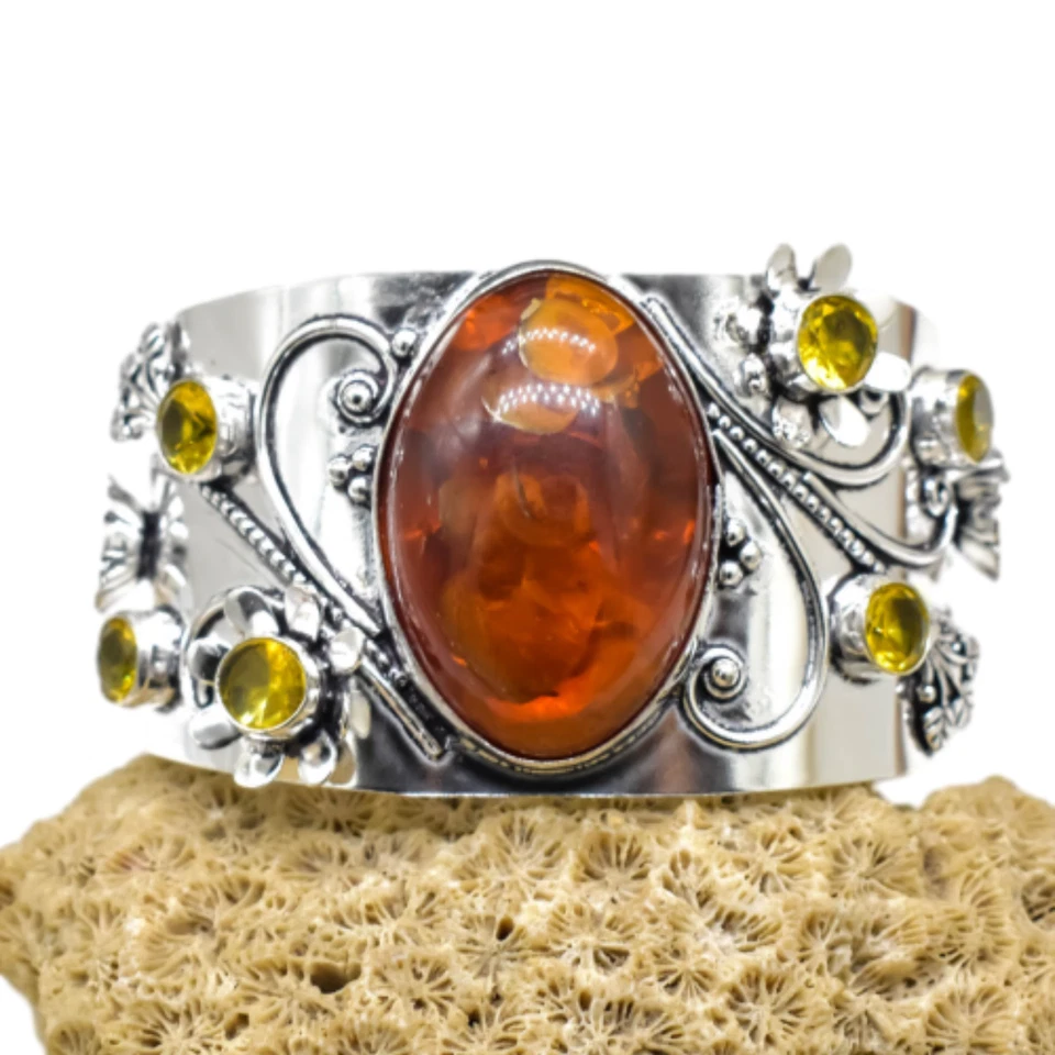 Браслет-манжета ювелирные изделия серебро 925 пробы балтийский янтарь регулируемый" - Изображение 3 из 4