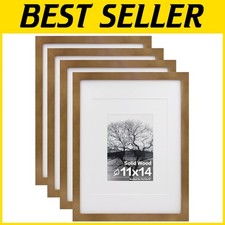 11x14 Picture Frames 4 Pack - Wood, Plexiglass - Light Brown