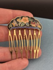 VTG Cloisonn  Butterfly Flower Decorative 1970's Hair Comb 1.6 Inch Gold Toned