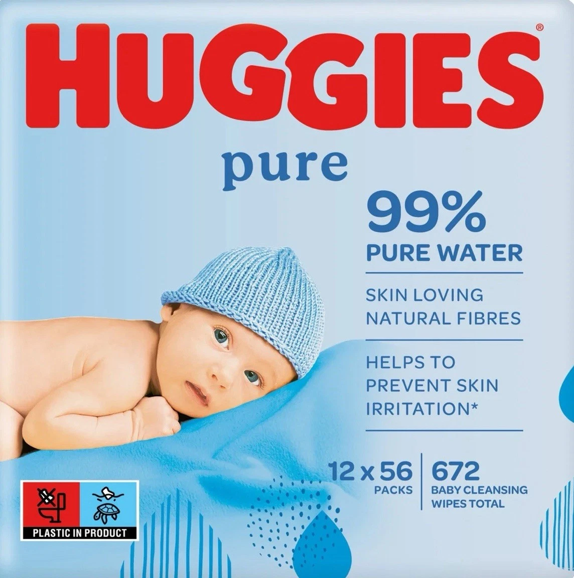 Huggies Pure Baby Wipes, 12 x 56 Count, Skin Irritation Prevention