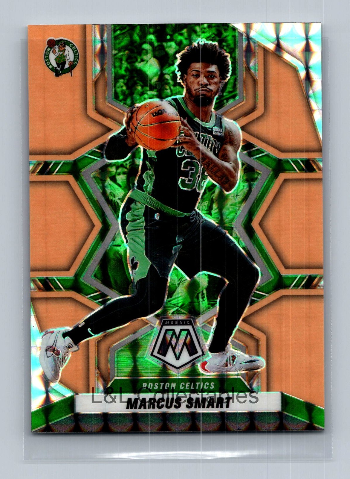 2021-22 Panini Mosaic #73 Marcus Smart Orange Fluorescent 25 /25 BOOKEND