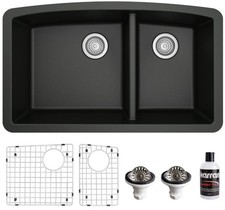 Karran USA QU-711-PK1 Quartz QU 32" Undermount Double Basin - Black