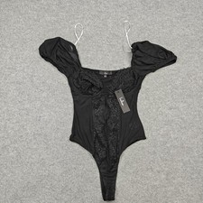 Lulus Bodysuit Womens Small Black Lace Lingerie Mesh Sheer Thong Bra Underwire