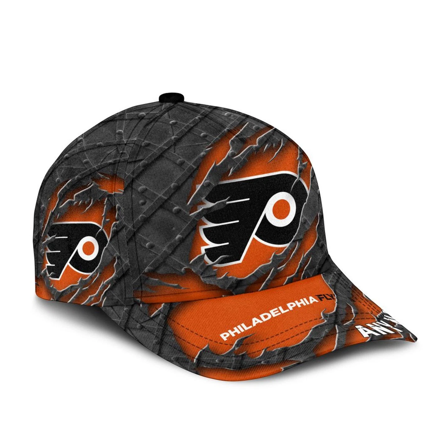 Philadelphia Flyers Personalized Name Black Metal Design Classic Cap