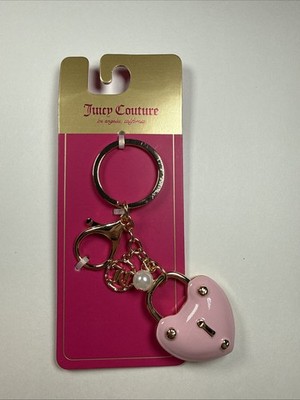 NWT Juicy Couture ~ Gold  & Pink Color Enamel Heart Keychain / Bag Purse Charm