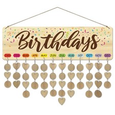 Wooden Family Birthday Reminder Calendar Board with DIY Tags 12x40cm