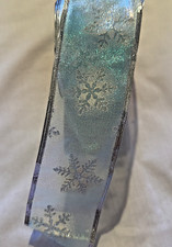 Christmas Silver  Blue Glitter Snowflakes 2.5" Wired Ribbon 125 Ft some use