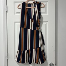 Bar III Striped Wrap Midi Sleeveless Tank Dress Women’s Size Medium Casual Dress