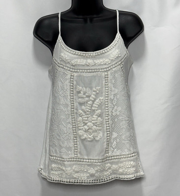 Meadow Rue Anthropology White Embroidered Cotton Babydoll Cami Top Boho Small