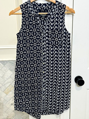 Cupio Women's S Navy/White Floral Embroidered Shift Dress V-Neck Sleeveless