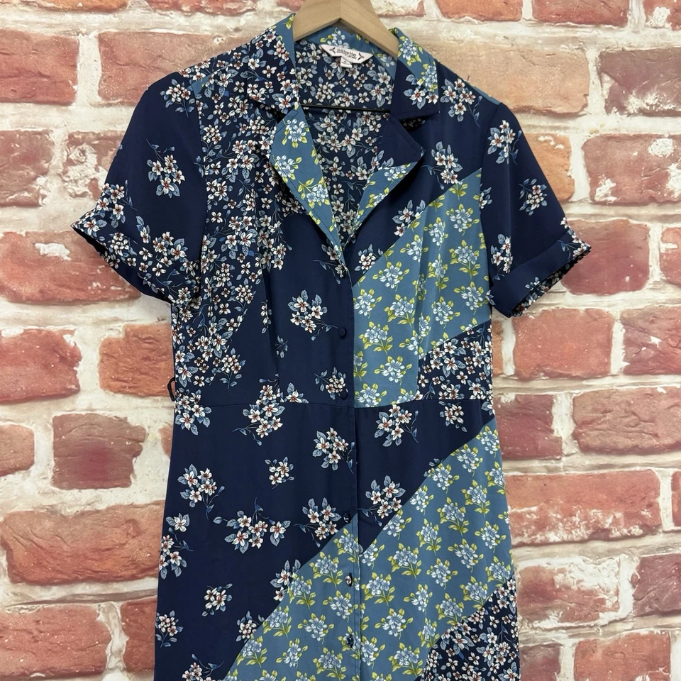 Vestido Nanette Lepore Mujer 6 Azul Multicolor Patchwork Floral Abotonado Midi Foto 3 de 4