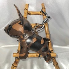 Frenchie Bulldog Brown/ Blk/Tan Leather Camoflage Keyring/Bag Charm Silver Studs
