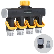 Melnor 65135AMZ 4 Way Lever Flow Through Valve Connector Bundle Yellow Black