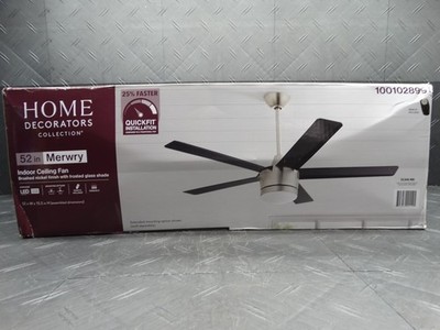 Home Decorators Merwry 52in LED Indoor Brushed Nickel Ceiling Fan w Light Kit