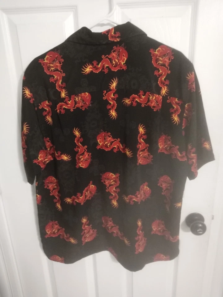 Camisa A2 Vintage Canyon River Blues Para Hombres L Estampado de Dragón Abotonada Campamento Hawaiano Foto 2 de 4