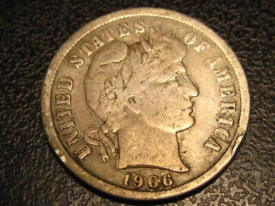 1906-P 90% Silver Barber Dime Fine ^^^^^